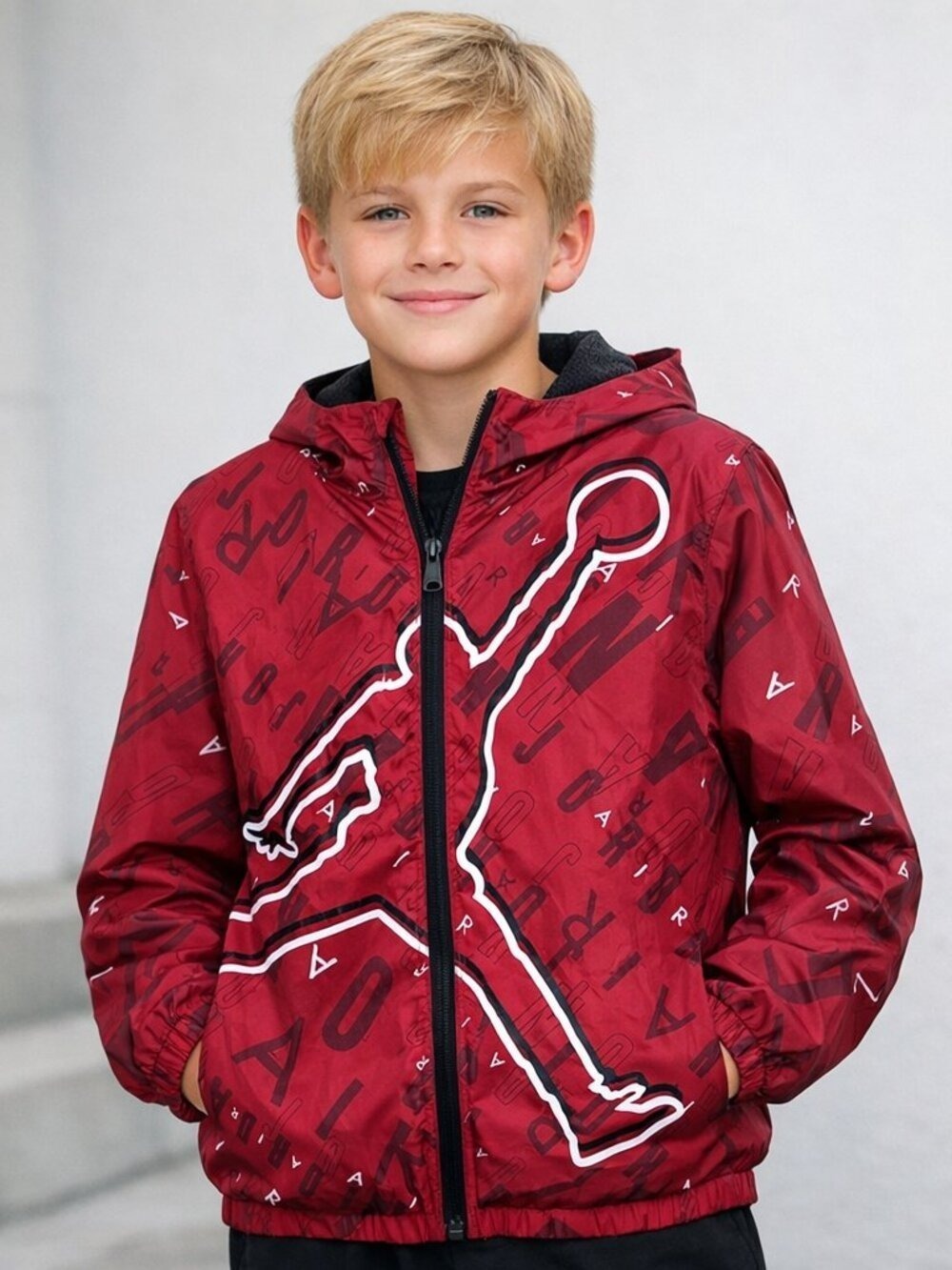 Jordan Boys Red All Over Logo Windbreaker Jacket Large
